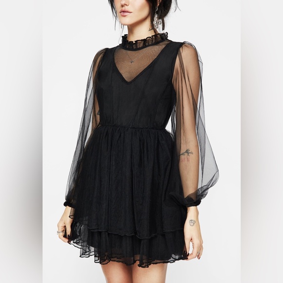 NWT Disturbia Headhunter Frill Neck Mini Dress Black US Size 14 - Picture 7 of 7